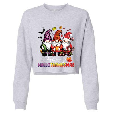 Happy Hallothanksmas Gnomes Lover Halloween Merry Christmas Cropped Pullover Crew