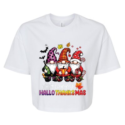 Happy Hallothanksmas Gnomes Lover Halloween Merry Christmas Bella+Canvas Jersey Crop Tee