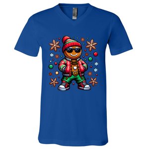 Hip Hop Gingerbread Man Xmas Funny Christmas V-Neck T-Shirt