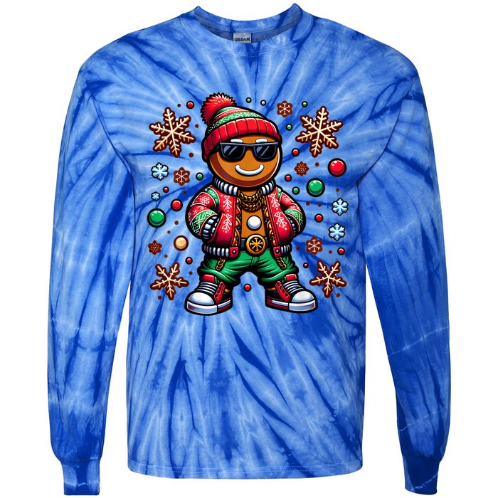 Hip Hop Gingerbread Man Xmas Funny Christmas Tie-Dye Long Sleeve Shirt