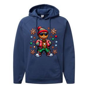 Hip Hop Gingerbread Man Xmas Funny Christmas Performance Fleece Hoodie