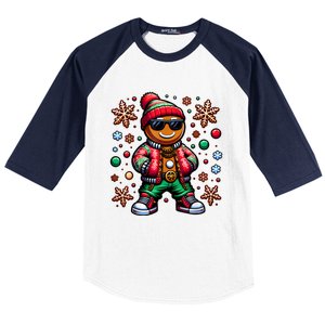 Hip Hop Gingerbread Man Xmas Funny Christmas Baseball Sleeve Shirt