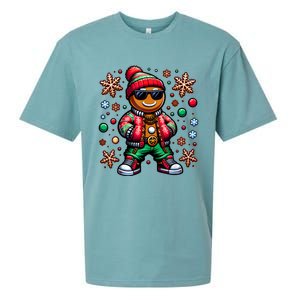 Hip Hop Gingerbread Man Xmas Funny Christmas Sueded Cloud Jersey T-Shirt