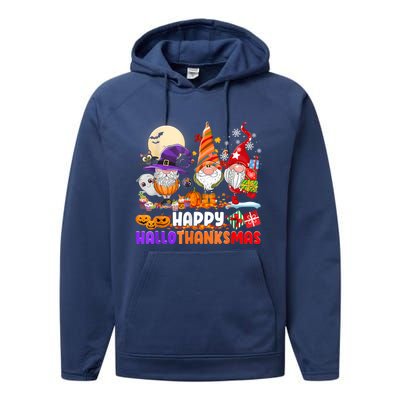 Happy Hallothanksmas Gnomes Halloween Thanksgiving Christmas Performance Fleece Hoodie