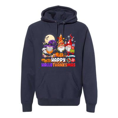 Happy Hallothanksmas Gnomes Halloween Thanksgiving Christmas Premium Hoodie