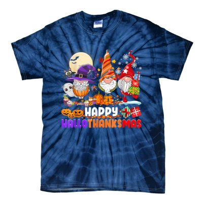 Happy Hallothanksmas Gnomes Halloween Thanksgiving Christmas Tie-Dye T-Shirt