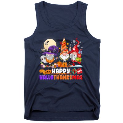 Happy Hallothanksmas Gnomes Halloween Thanksgiving Christmas Tank Top