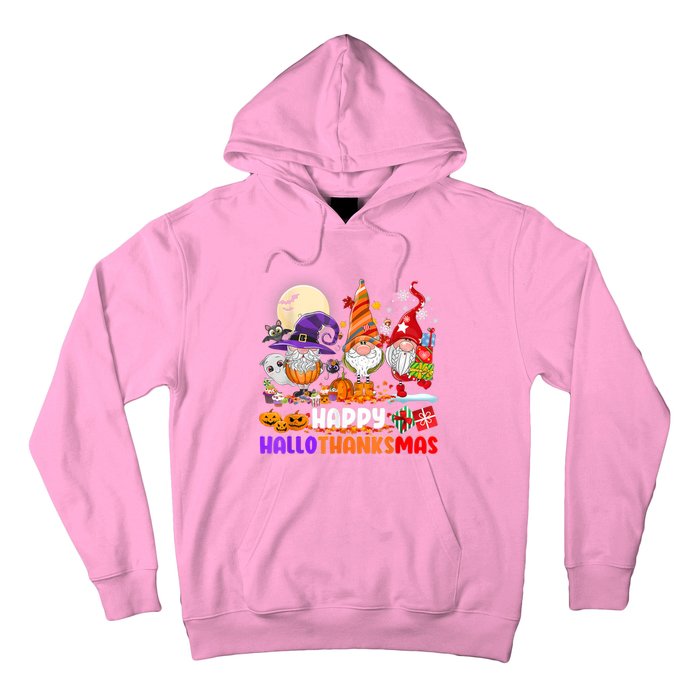 Happy Hallothanksmas Gnomes Halloween Thanksgiving Christmas Hoodie