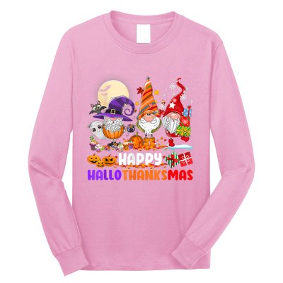 Happy Hallothanksmas Gnomes Halloween Thanksgiving Christmas Long Sleeve Shirt