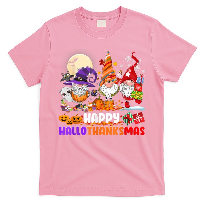 Happy Hallothanksmas Gnomes Halloween Thanksgiving Christmas T-Shirt