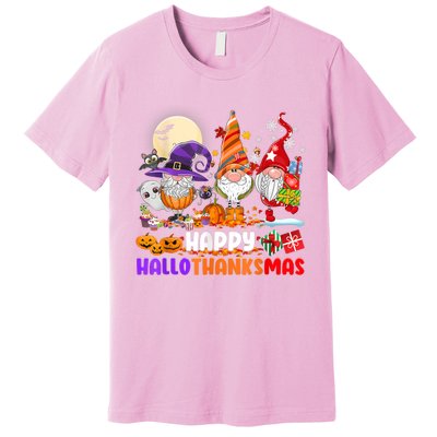 Happy Hallothanksmas Gnomes Halloween Thanksgiving Christmas Premium T-Shirt