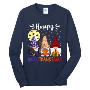 Happy Hallowthanksmas Gnomes Lover Santa Hat Pumpkin Turkey Tall Long Sleeve T-Shirt