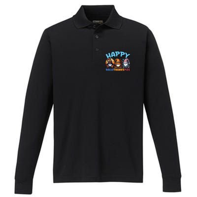 Happy Hallothanksmas Gnome Halloween Thanksgiving Christmas Gift Performance Long Sleeve Polo