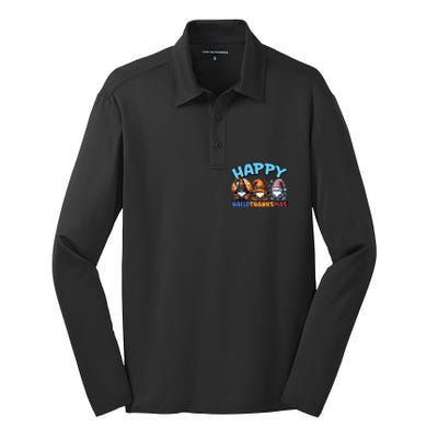 Happy Hallothanksmas Gnome Halloween Thanksgiving Christmas Gift Silk Touch Performance Long Sleeve Polo