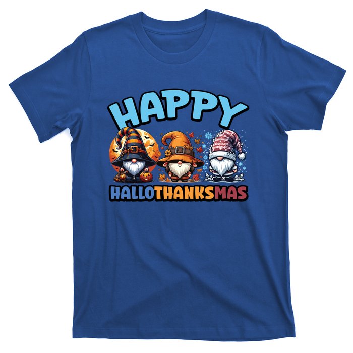 Happy Hallothanksmas Gnome Halloween Thanksgiving Christmas Gift T-Shirt