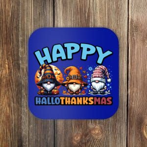 Happy Hallothanksmas Gnome Halloween Thanksgiving Christmas Gift Coaster