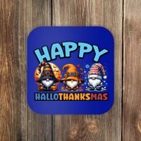 Happy Hallothanksmas Gnome Halloween Thanksgiving Christmas Gift Coaster