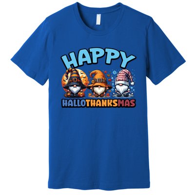 Happy Hallothanksmas Gnome Halloween Thanksgiving Christmas Gift Premium T-Shirt