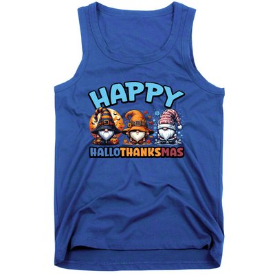 Happy Hallothanksmas Gnome Halloween Thanksgiving Christmas Gift Tank Top