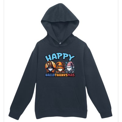 Happy Hallothanksmas Gnome Halloween Thanksgiving Christmas Gift Urban Pullover Hoodie