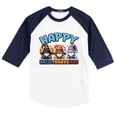 Happy Hallothanksmas Gnome Halloween Thanksgiving Christmas Gift Baseball Sleeve Shirt