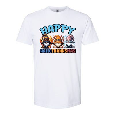 Happy Hallothanksmas Gnome Halloween Thanksgiving Christmas Gift Softstyle CVC T-Shirt