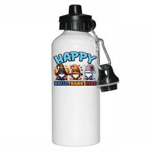 Happy Hallothanksmas Gnome Halloween Thanksgiving Christmas Gift Aluminum Water Bottle