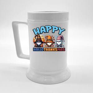 Happy Hallothanksmas Gnome Halloween Thanksgiving Christmas Gift Beer Stein