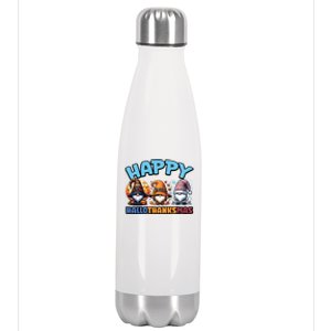 Happy Hallothanksmas Gnome Halloween Thanksgiving Christmas Gift Stainless Steel Insulated Water Bottle