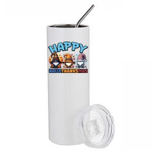 Happy Hallothanksmas Gnome Halloween Thanksgiving Christmas Gift Stainless Steel Tumbler