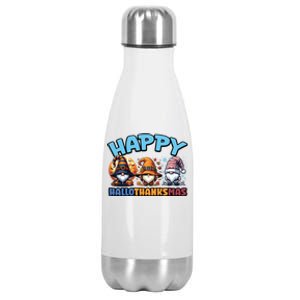 Happy Hallothanksmas Gnome Halloween Thanksgiving Christmas Gift Stainless Steel Insulated Water Bottle