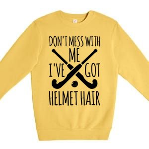 Helmet Hair Gift Field Hockey Goalie Funny Gift Premium Crewneck Sweatshirt