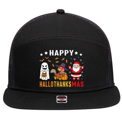 Happy Hallothanksmas Ghost Turkey Pumpkin Christmas Santa 7 Panel Mesh Trucker Snapback Hat