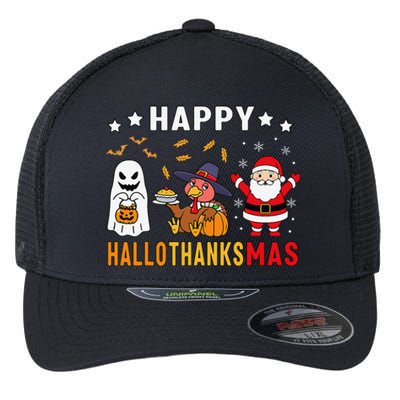 Happy Hallothanksmas Ghost Turkey Pumpkin Christmas Santa Flexfit Unipanel Trucker Cap