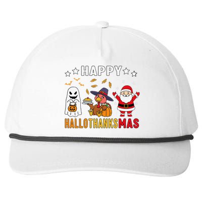 Happy Hallothanksmas Ghost Turkey Pumpkin Christmas Santa Snapback Five-Panel Rope Hat