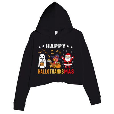 Happy Hallothanksmas Ghost Turkey Pumpkin Christmas Santa Crop Fleece Hoodie