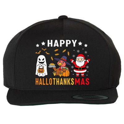 Happy Hallothanksmas Ghost Turkey Pumpkin Christmas Santa Wool Snapback Cap