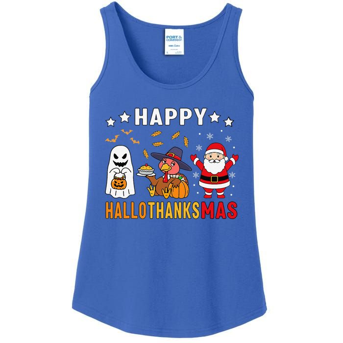 Happy Hallothanksmas Ghost Turkey Pumpkin Christmas Santa Ladies Essential Tank