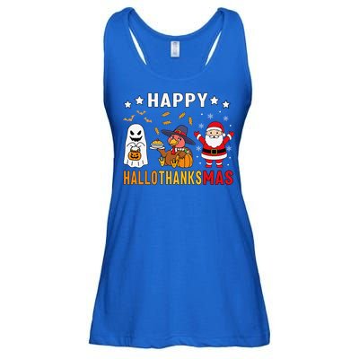 Happy Hallothanksmas Ghost Turkey Pumpkin Christmas Santa Ladies Essential Flowy Tank