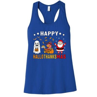 Happy Hallothanksmas Ghost Turkey Pumpkin Christmas Santa Women's Racerback Tank