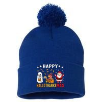 Happy Hallothanksmas Ghost Turkey Pumpkin Christmas Santa Pom Pom 12in Knit Beanie