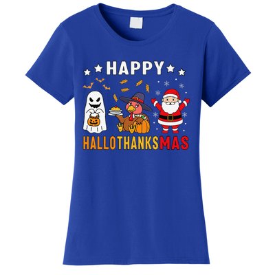 Happy Hallothanksmas Ghost Turkey Pumpkin Christmas Santa Women's T-Shirt