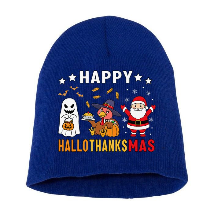 Happy Hallothanksmas Ghost Turkey Pumpkin Christmas Santa Short Acrylic Beanie