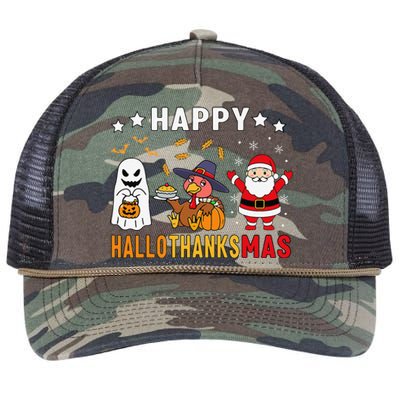 Happy Hallothanksmas Ghost Turkey Pumpkin Christmas Santa Retro Rope Trucker Hat Cap