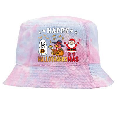 Happy Hallothanksmas Ghost Turkey Pumpkin Christmas Santa Tie-Dyed Bucket Hat