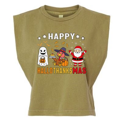 Happy Hallothanksmas Ghost Turkey Pumpkin Christmas Santa Garment-Dyed Women's Muscle Tee