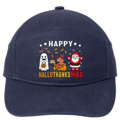 Happy Hallothanksmas Ghost Turkey Pumpkin Christmas Santa 7-Panel Snapback Hat