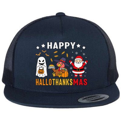 Happy Hallothanksmas Ghost Turkey Pumpkin Christmas Santa Flat Bill Trucker Hat