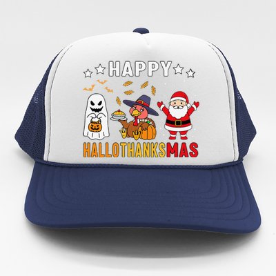 Happy Hallothanksmas Ghost Turkey Pumpkin Christmas Santa Trucker Hat