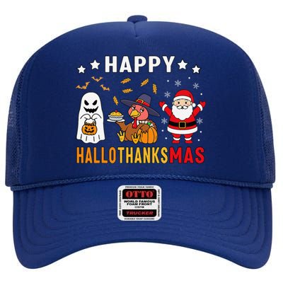 Happy Hallothanksmas Ghost Turkey Pumpkin Christmas Santa High Crown Mesh Back Trucker Hat